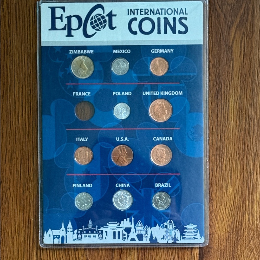 Epcot International Coins Display - Blue Background